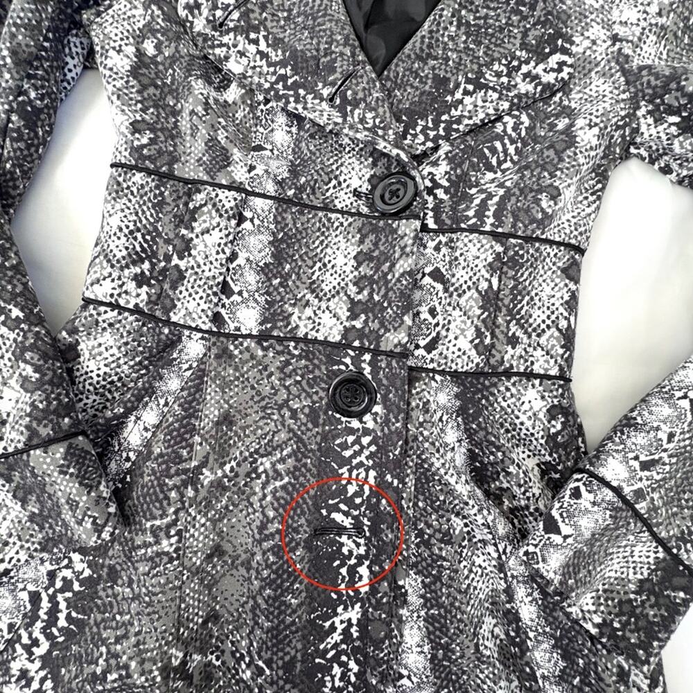 Y2K Candie’s Snakeskin Print Coat Women Small Gray Black Fit & Flare Statement - Picture 6 of 7